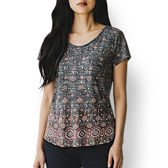 4/$20 Style & Co Petite Short Sleeve Tribal Medallion Cotton Tee - PM - Picture 1 of 5